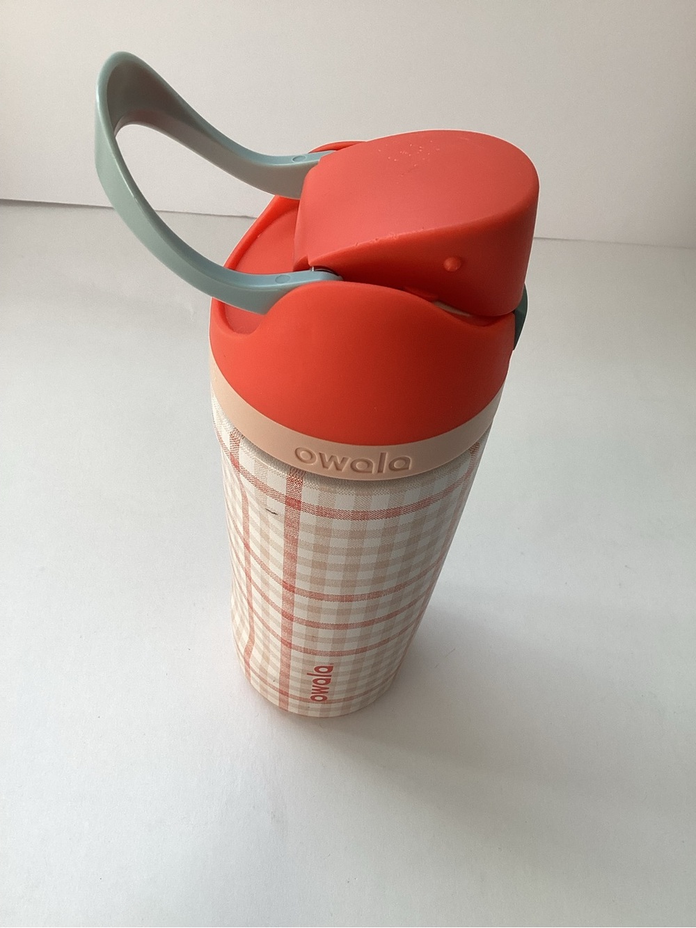 Owala Kids Coral Plaid Water Bottle with Mint Handle
